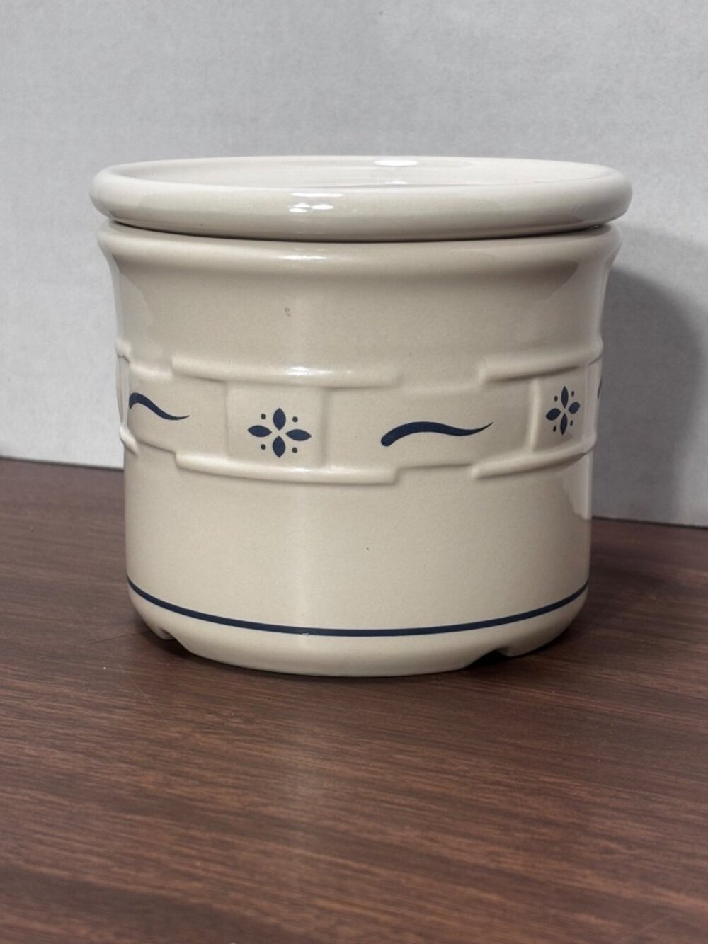 Longaberger Pottery Woven Traditions Covered Salt/ Butter Crock With Lid VTG 90s